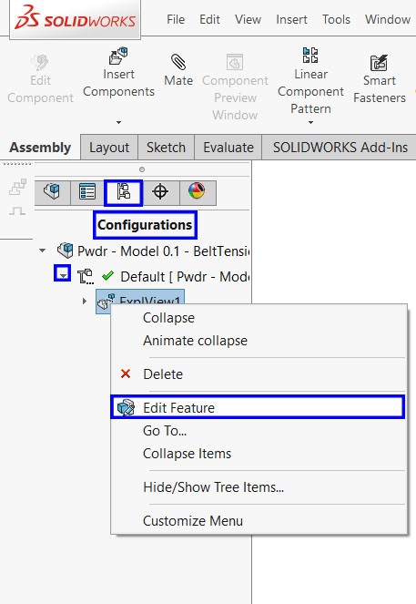 ورود دوباره به دستور اکسپلود از تب Configuration feature